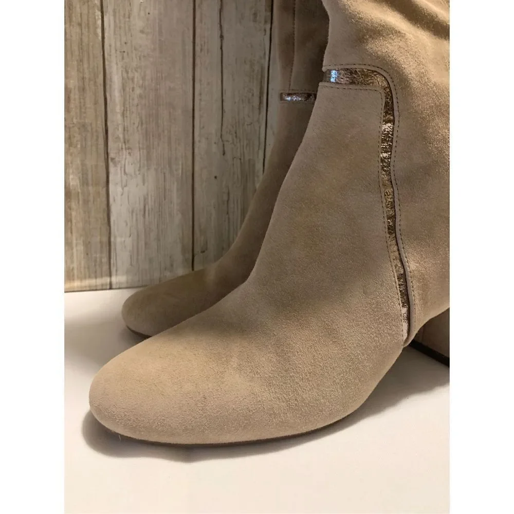 NWOT Taryn Rose Taupe‎ Silky Suede Knee High Boots 7.5